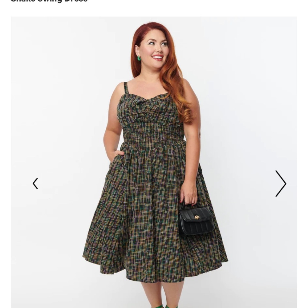 Unique Vintage Plus Size 1950s Multicolor Plaid Shimmy & Shake Swing Dress - NWT